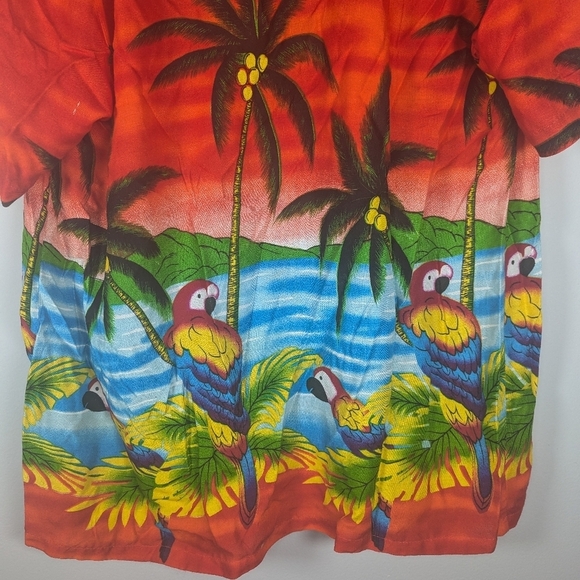 Vintage In-Gear Hawaiian tropical parrot palm tree button-up party shirt mens XL - Picture 5 of 6